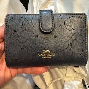 Coach NWT Perforated Signature Leather Medium Corner Zip Wallet